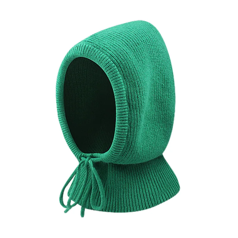 Acrylic Plain Solid Color Crochet Hooded Scarf Mask Balaclava Hat Winter Knitted Balaclava