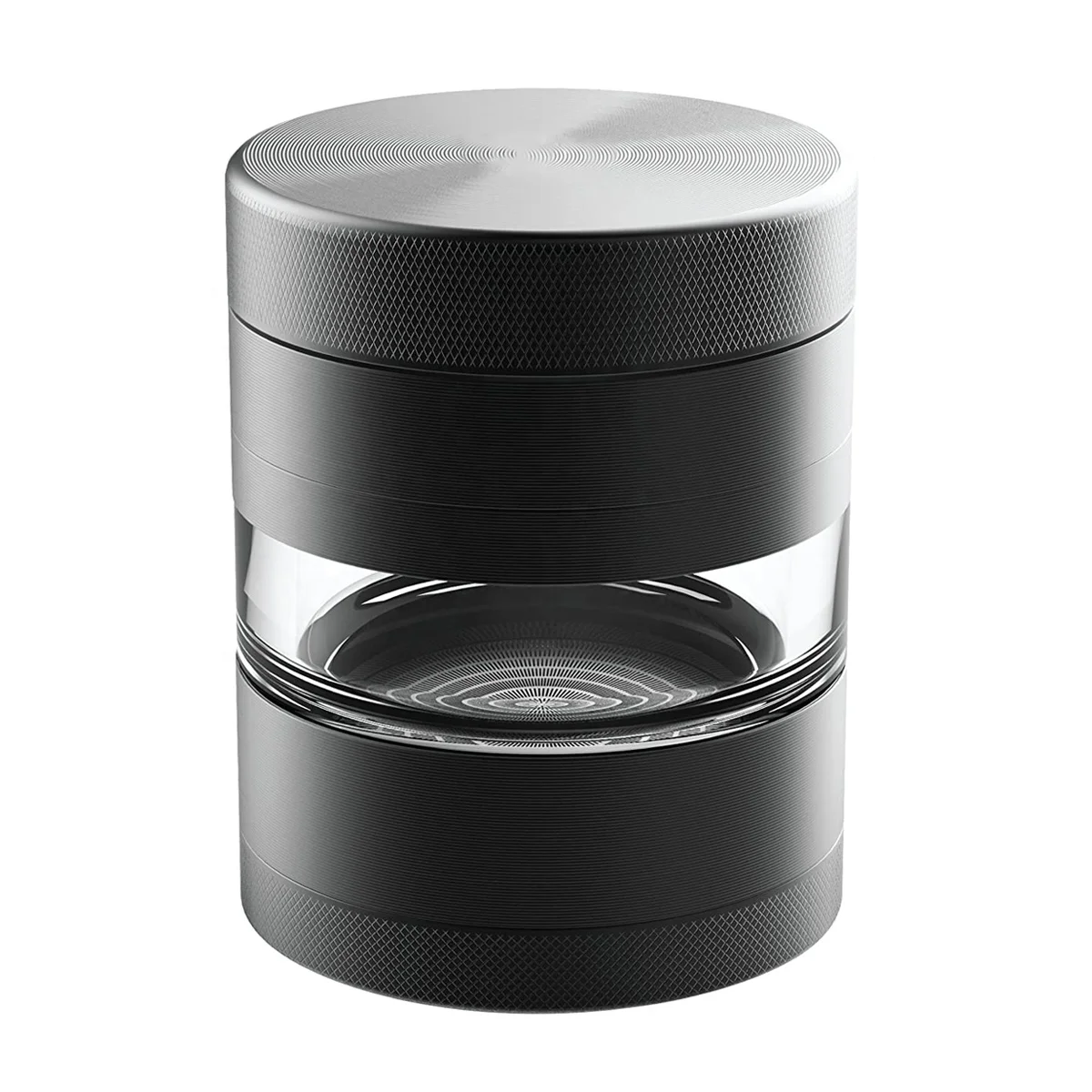 Matte black aluminum hemp herb grinder 5 part spice tobacco mill with see-through chamber for smoking