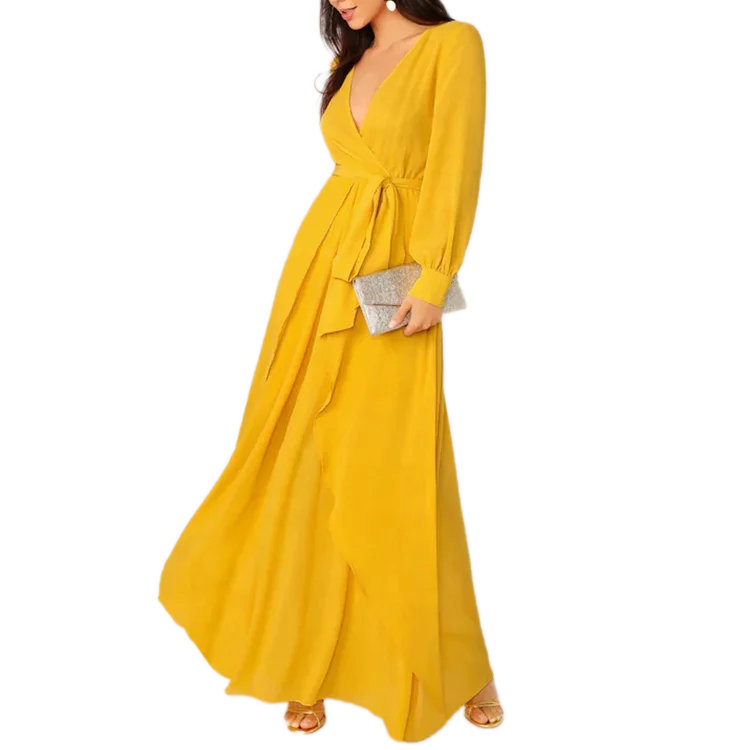 DIDIBUBU Custom Lady Chiffon Ruffle Maxi Dress Vestidos Women Elegant Summer Casual Dresses