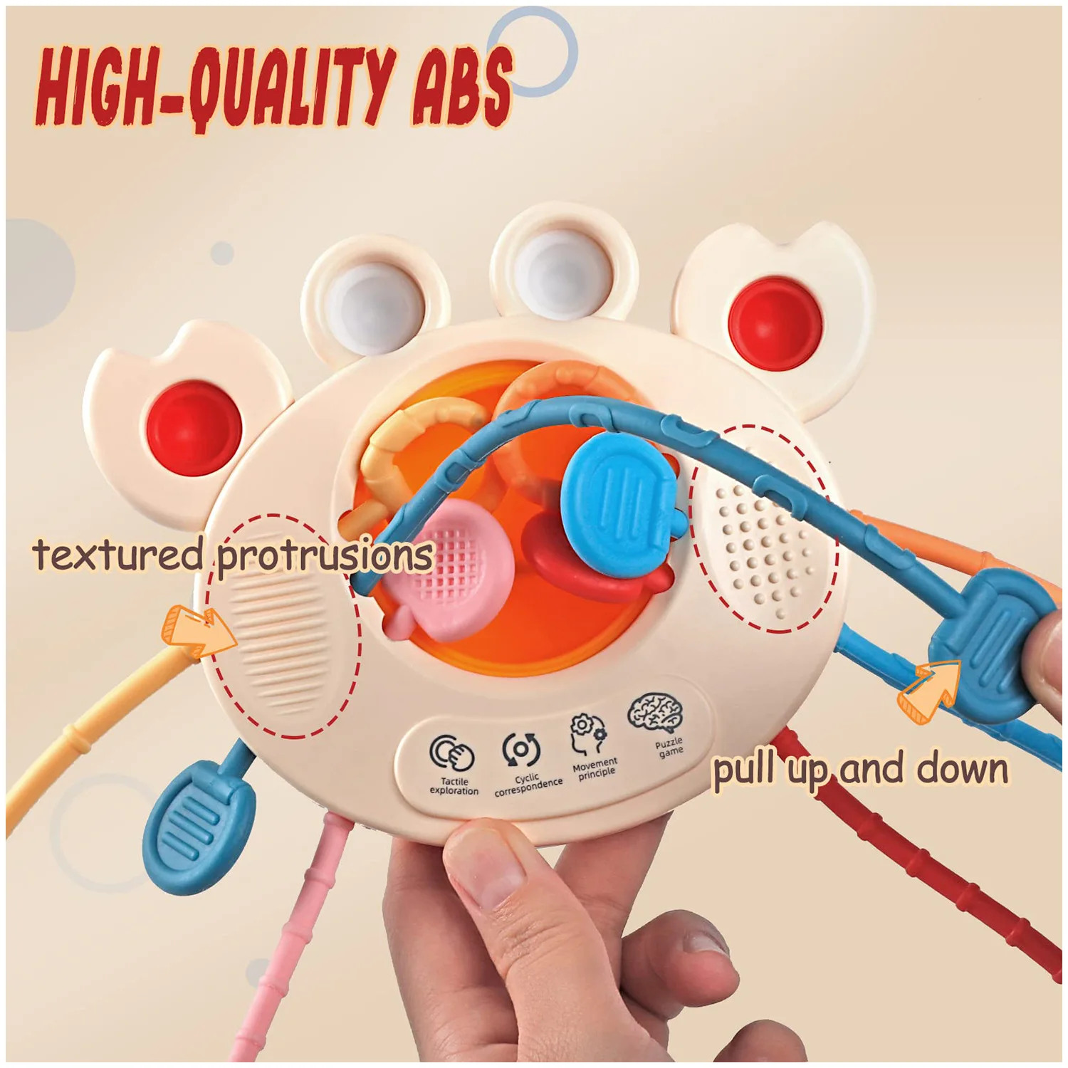 2024 New Cute Crab Baby Sensory Pull String Rope Toy Silicone Drawstring Montessori Sensory Toys Baby Soothing Toys