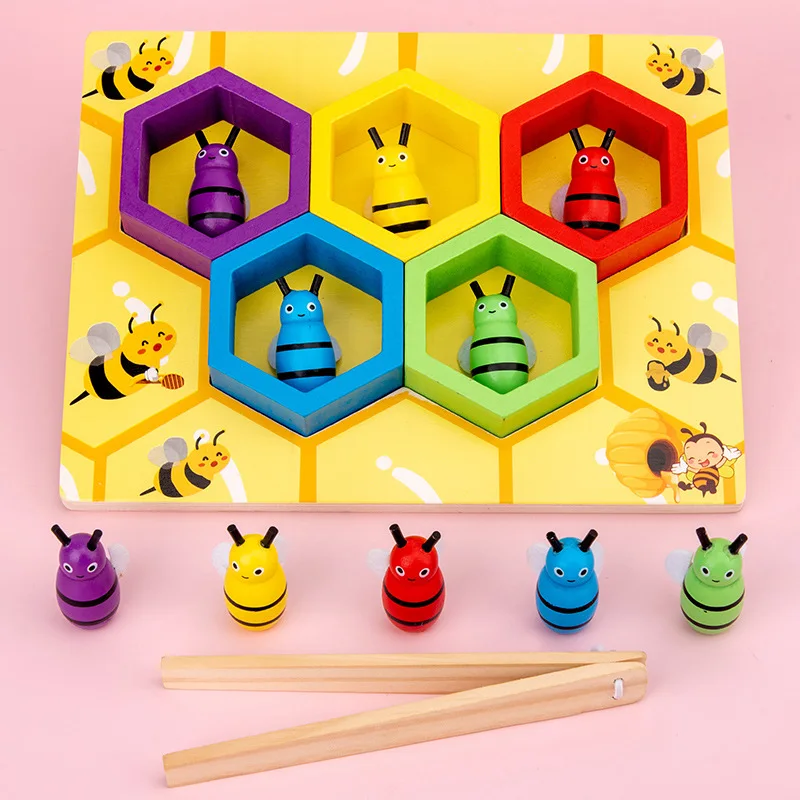 Education Wooden clip bee hive game Brain Development Educational Match Game Toys