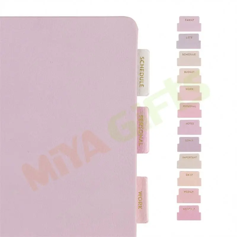 custom pastel color pebble leather gold foil mini 12 month adhesive tabs pastel color monthly indexing for planner