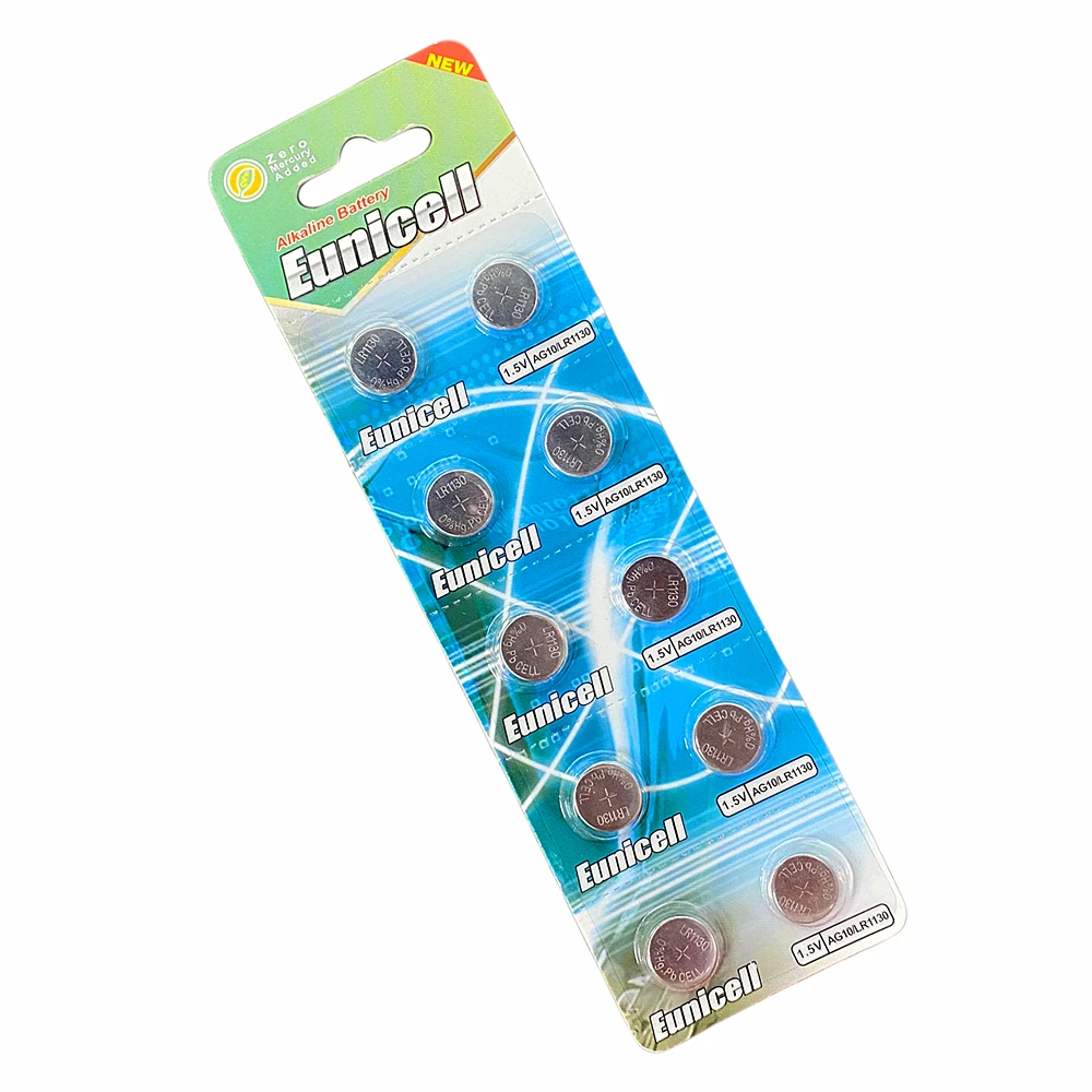 Eunicell Best sale Non Rechargeable 0 hg alkaline Button Cell Battery AG10 LR1130 1.5V  for led candle