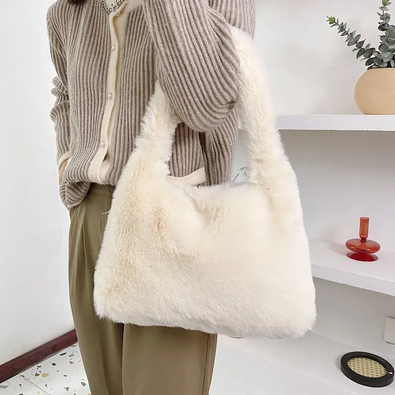 Winter New Products Women Fluffy Shoulder Bag Plush Faux Fur Soft WarmTote Handbag