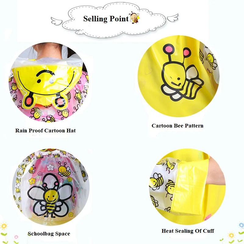 Rain Coats for Kids Emergency Reusable Outwear Kids RainCoat Rain Ponchos With Hood and Bag Seat