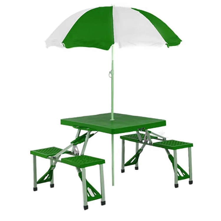 123sports Portable Picnic foldable Fold Up Travel  Table with chairs Umbrella Hole 4-Person Aluminum Camping Table and Chair Set