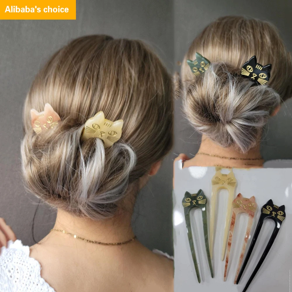 Handmade Acrylic Cat Hair Bun Holder Minimalist Modern Hair Pick for Thin and Thick Hair