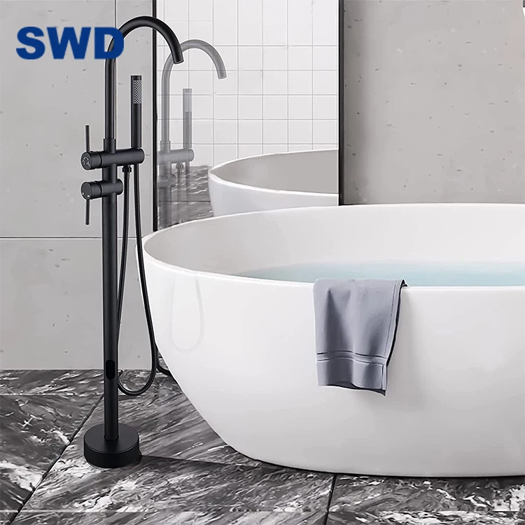 Black Brassl Mounted Free Standing Filler Bath Shower Mixer Upc Floor Stand Shower Set Mixer Freestanding Bathtub Tub Faucet Set