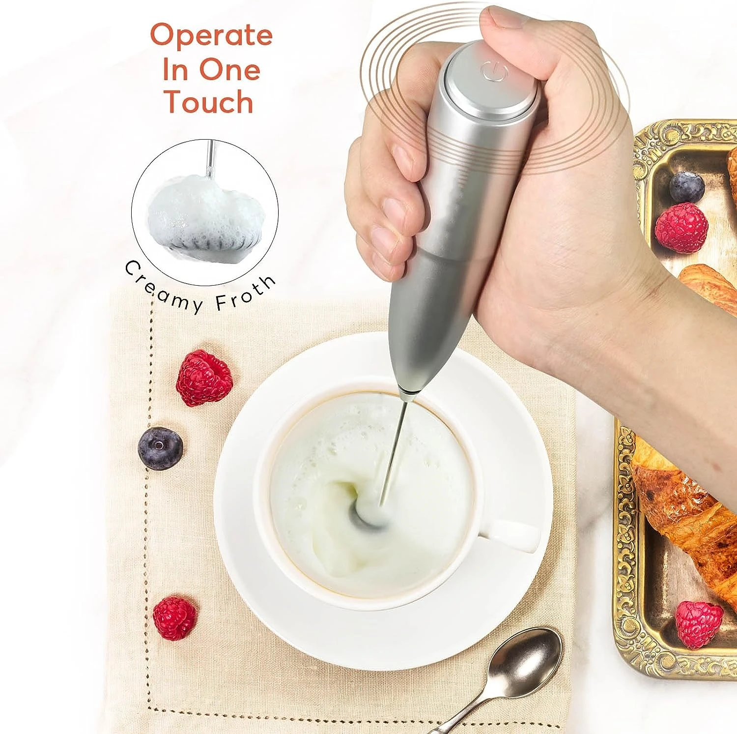Powerful Milk Frother Handheld Foam Maker for Lattes Whisk Drink Mixer for Coffee Mini Foamer for Cappuccino Frappe Matcha