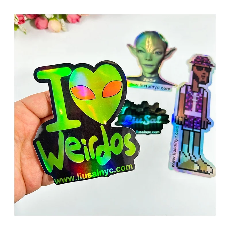 Wholesale Laptop Waterproof Journal Cute label Personalized Sticker Self Adhesive Anime Custom Vinyl Glitter Hologram Stickers
