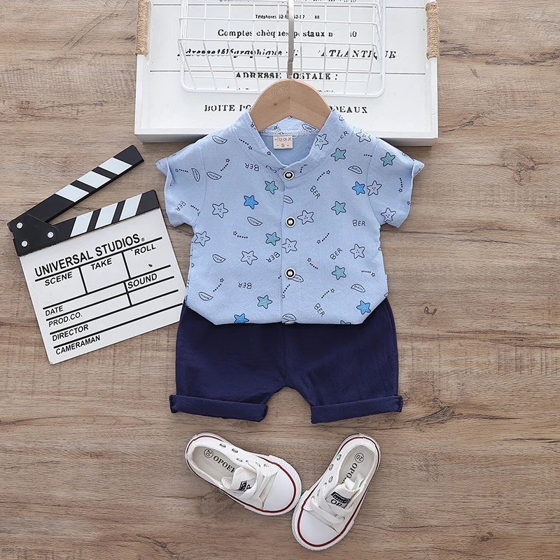 2021 The summer latest boys clothing sets cartoon pattern  Indonesia kids designers clothes summer Boy Short-Sleeved shirt set