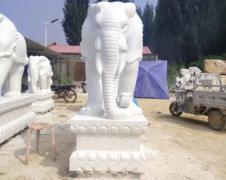 Wholesales Factory Natural Stone Elephant Statue Chinese White Marble Animals Status