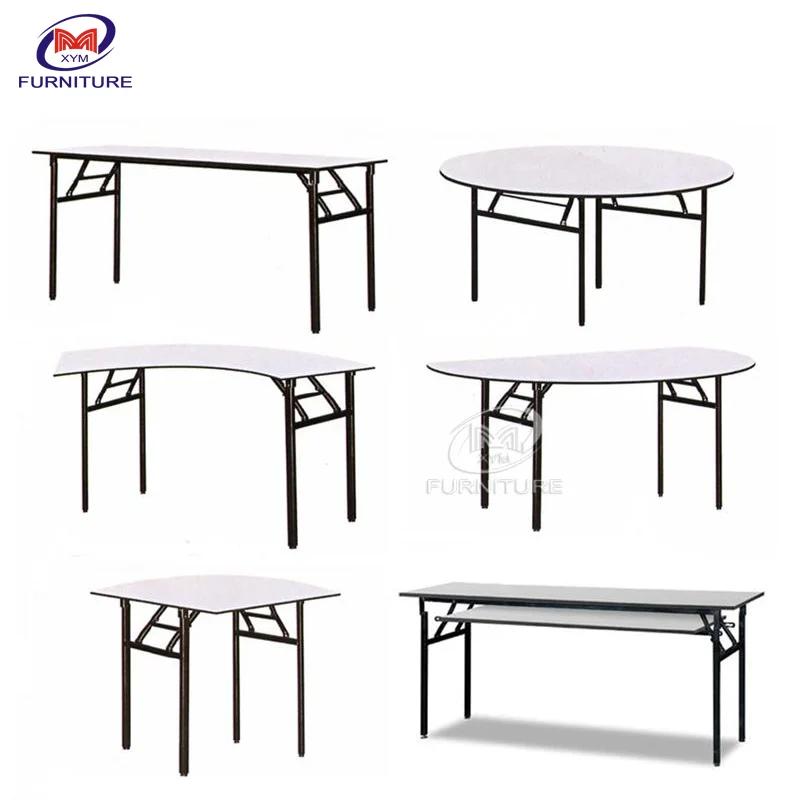Foldable Table Round Folding Tables Banquet Factory 8ft Wood 10 People Rectangular Table Home Furniture Iron Events Hotel PVC