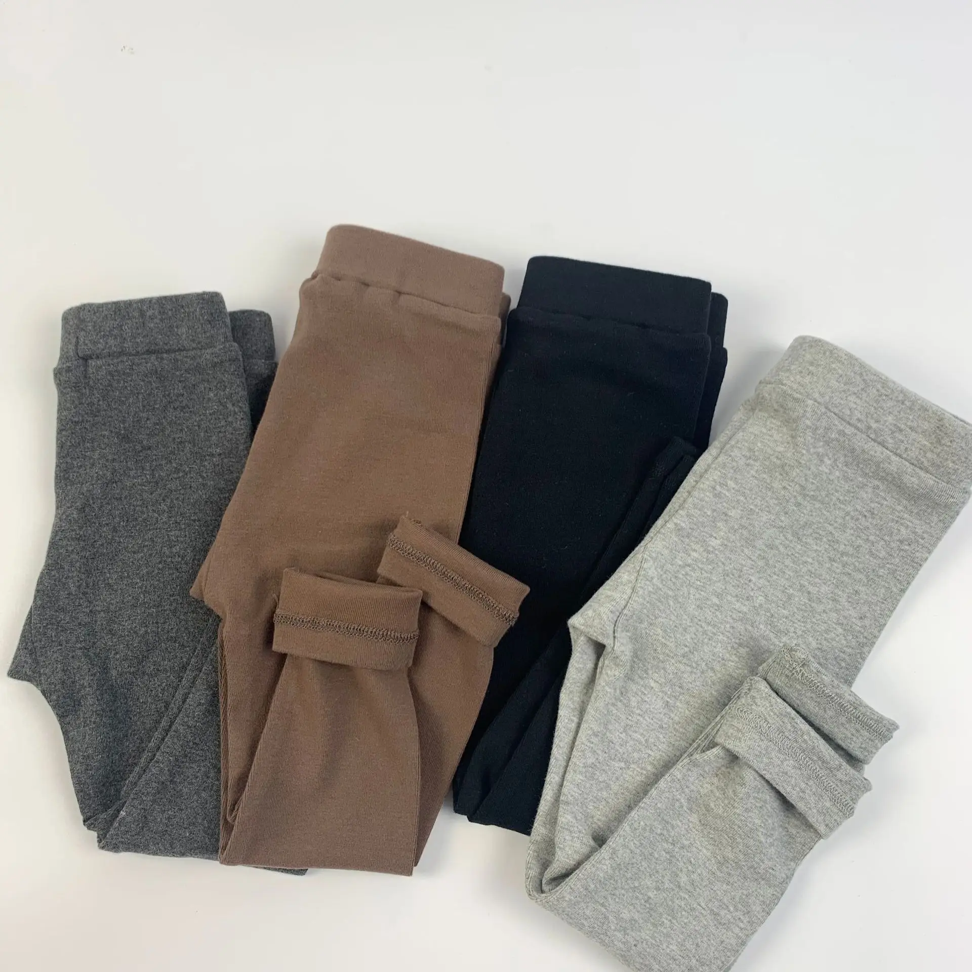 Ivy83350A 2021 осень зима новые детские леггинсы для девочек Однотонные высокоэластичные шерстяные растягивающие колготки теплые брюки