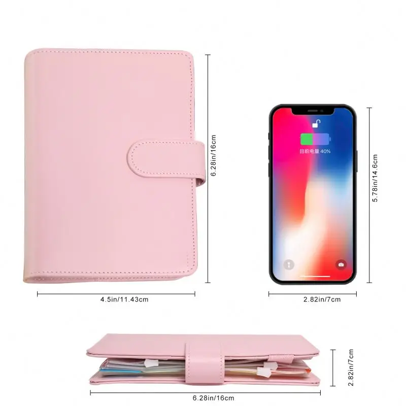 In Stock Colorful Multi Accessories PU Leather Loose Leaf 6 Rings A6 Budget Binder with Magnetic Buckle Closure