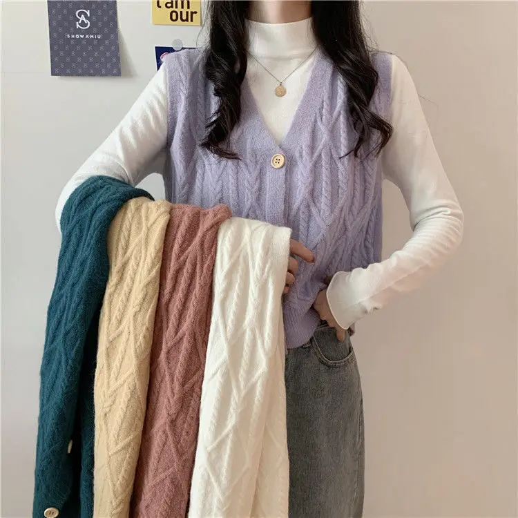 2023 Sweater For Women Wholesale Multi-Color Knitted Sweater Vest V Neck Sleeveless Covered Button Knitwear Women