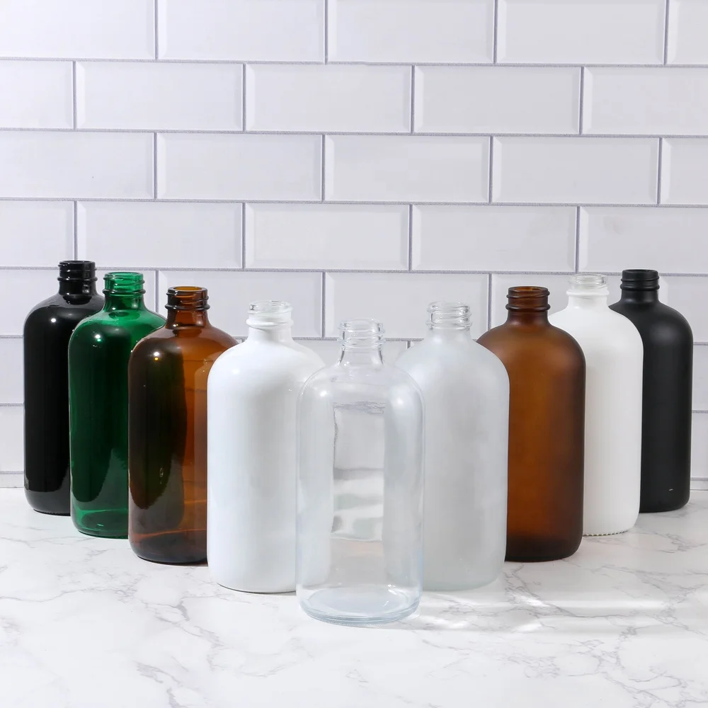 China Wholesale Price Rectangular Amber Frosted Glass Bottle 500 Ml Black Matte Pump Amber Glass Bottles With Pump Lotion