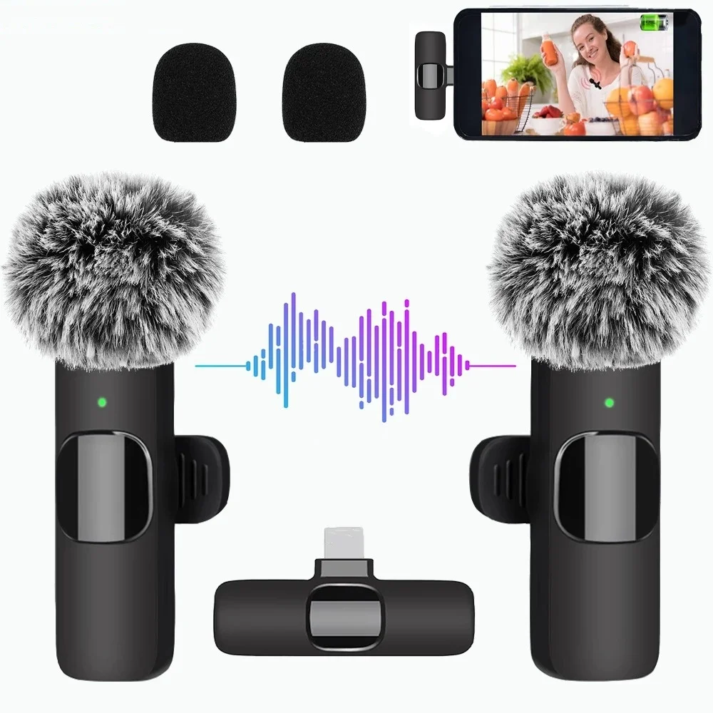New Music Podcast Equipment Live Streaming Interview Portable Clip Lapel Microphone Voice Recorder Lavalier Wireless Microphone
