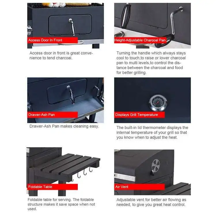 Hot Selling Trolley BBQ Grill Outdoor Charcoal BBQ Table Movable Barbecue Grill