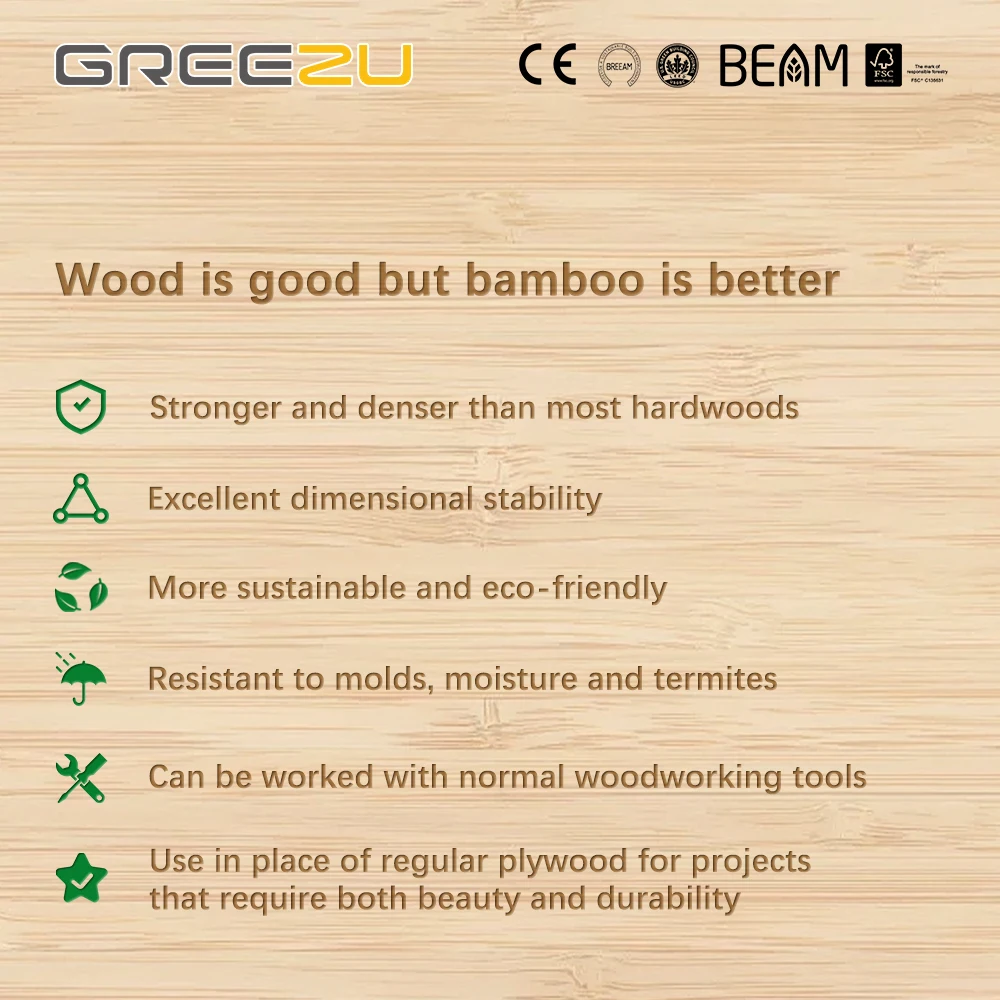 Greezu custom thickness 3- 45mm bamboo furniture panel Bamboo Ply board Natural bambu panels  laminated Bamboo plywood sheet