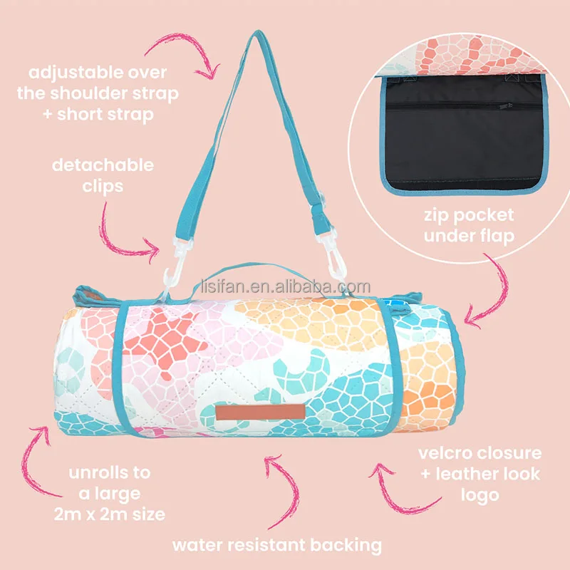 Outdoor Custom Logo Printed Picnic Blanket Beach Mat Large Sand Proof Waterproof Camping Blanket