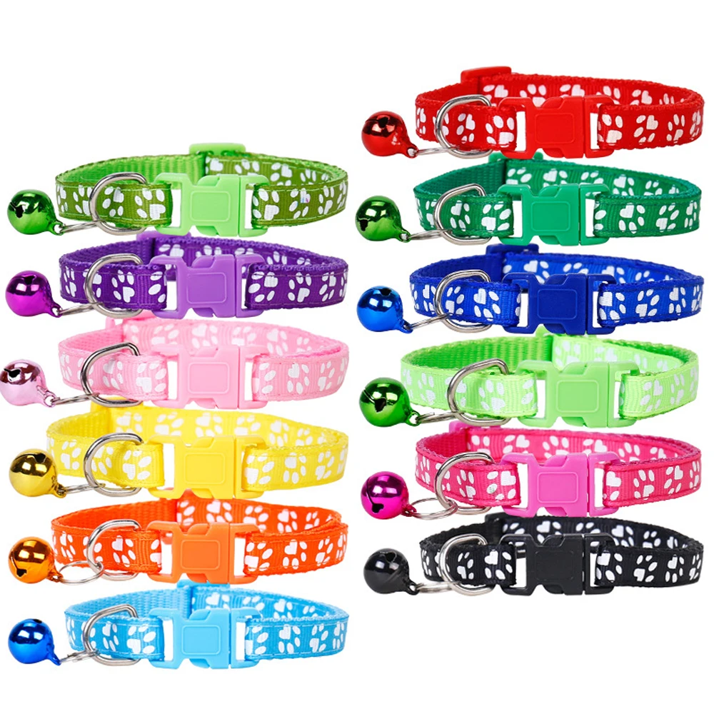 Stickers dog footprints print bell Pet cat collars Wholesale cheap pet cat anti-lost collars