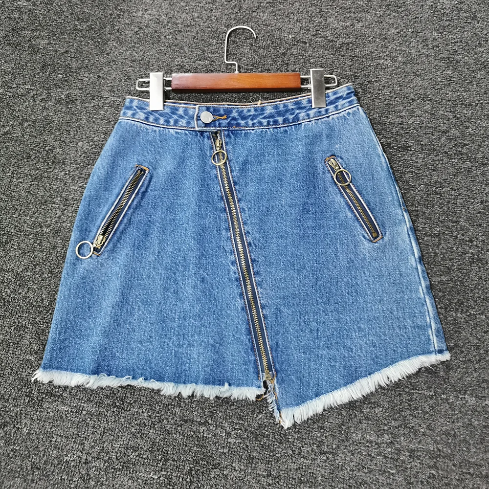 
New fashion zipper ladies skirt WITH POCKET FRAYED HEM Denim Skirt WOMEN SKIRT 