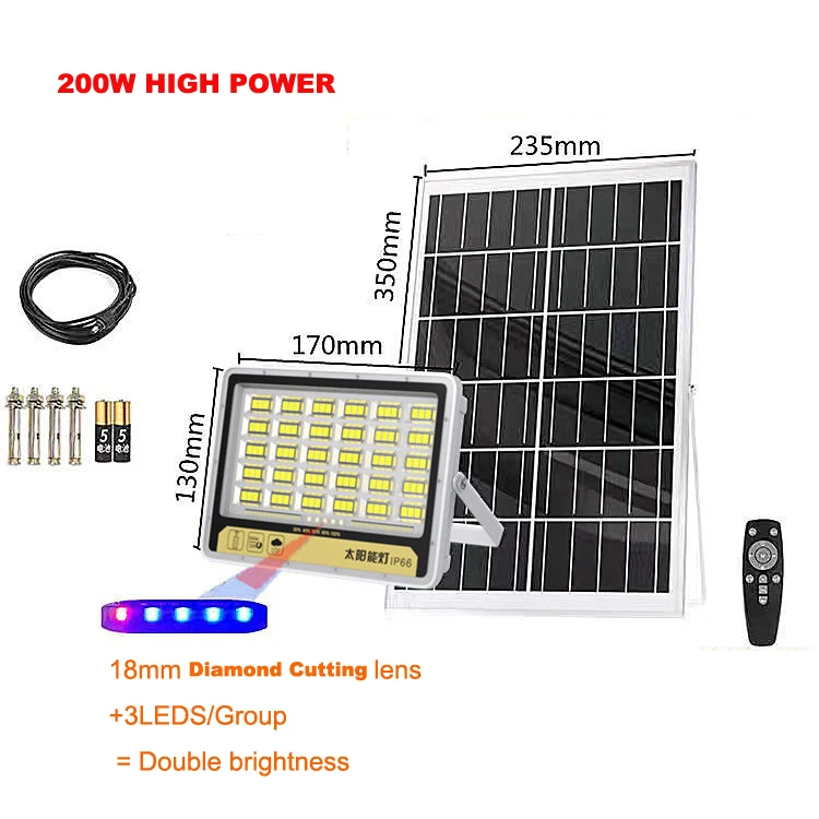 SWISSCLED Super bright 200LM/W LED Outdoor IP66 Waterproof with Remote Control 300W Solar Flood Lights