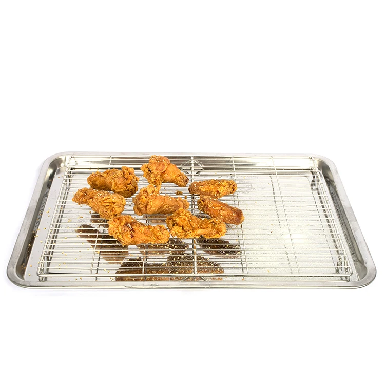 Rectangular Kitchen Grill Oven Draining Oil BBQ Plate Cooling Grid Rack Baking Tray Pan Stainless Steel Rack Set Barbecue Sheet