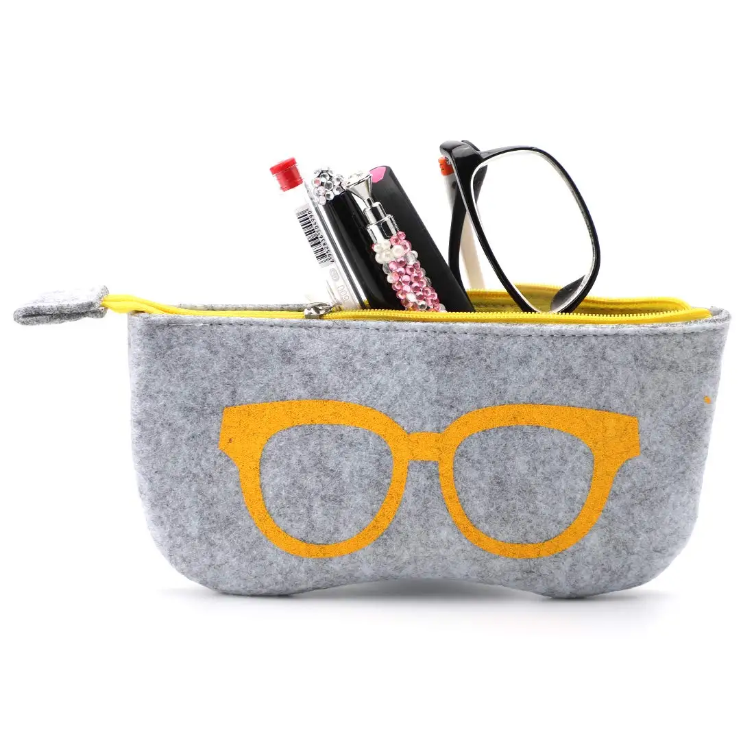 Wholesale Cheap Portable Eyeglasses Bag Makeup Storage Pouch Pen Case Soft Felt Zipper Purse Glasses Bag For Custom Logo Print