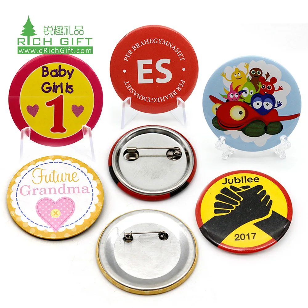 Button Badge Maker Wholesale Custom 58mm Printed Design Logo Blank Plastic Magnetic Pins Round Tin Button Badge