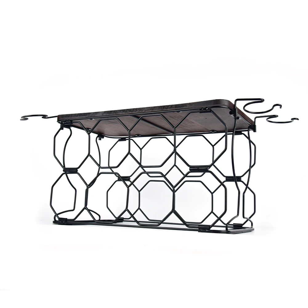 Wholesale 8 Bottles Octagon  Desktop Folding Wine Rack Home Metal with Wooden Folding Wine Rack