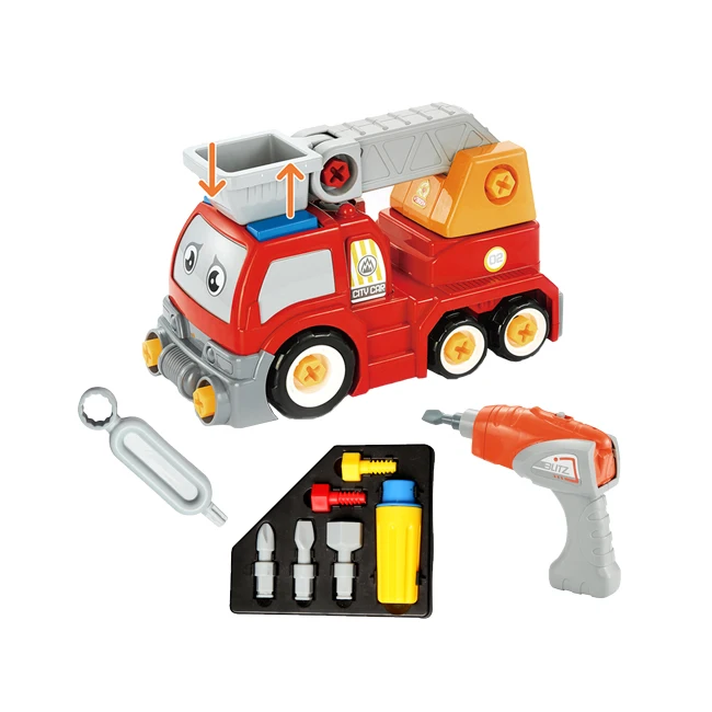 New fire truck easy assemble tale apart toys electric electric screwdriver diy assemble car