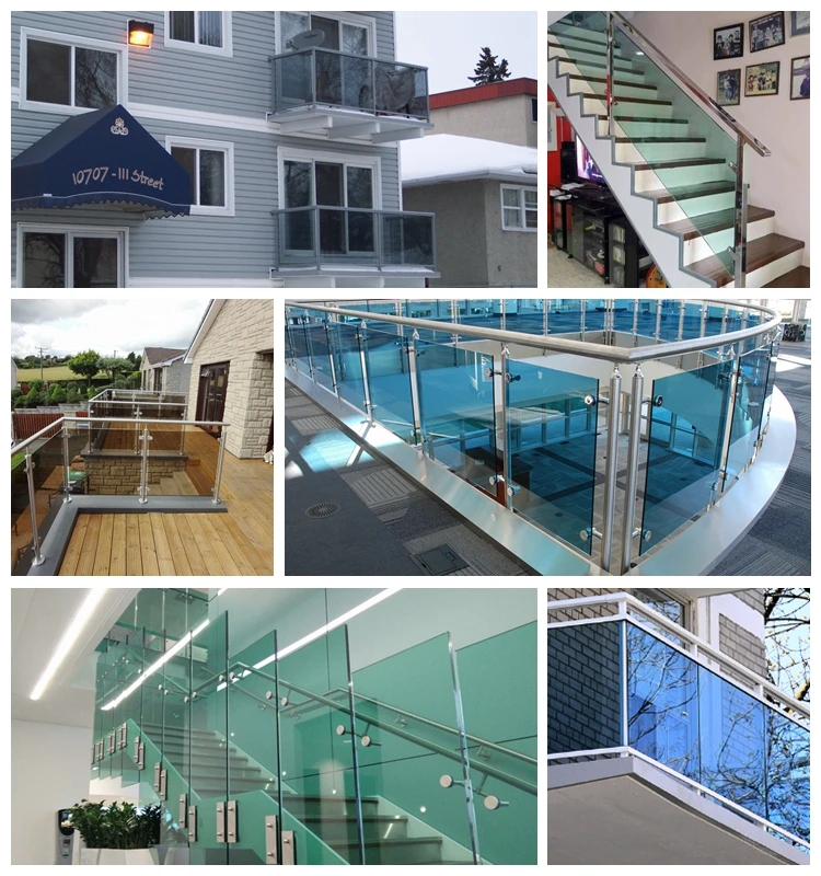 customized size tempered 10mm laminated safety glass balcony with stainless aluminum hardware glass railing balustrade fencing