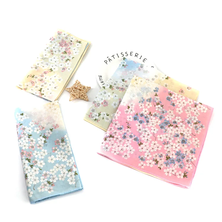 Trendy style cheap floral flower printed design cotton women soft handkerchief in Stock
