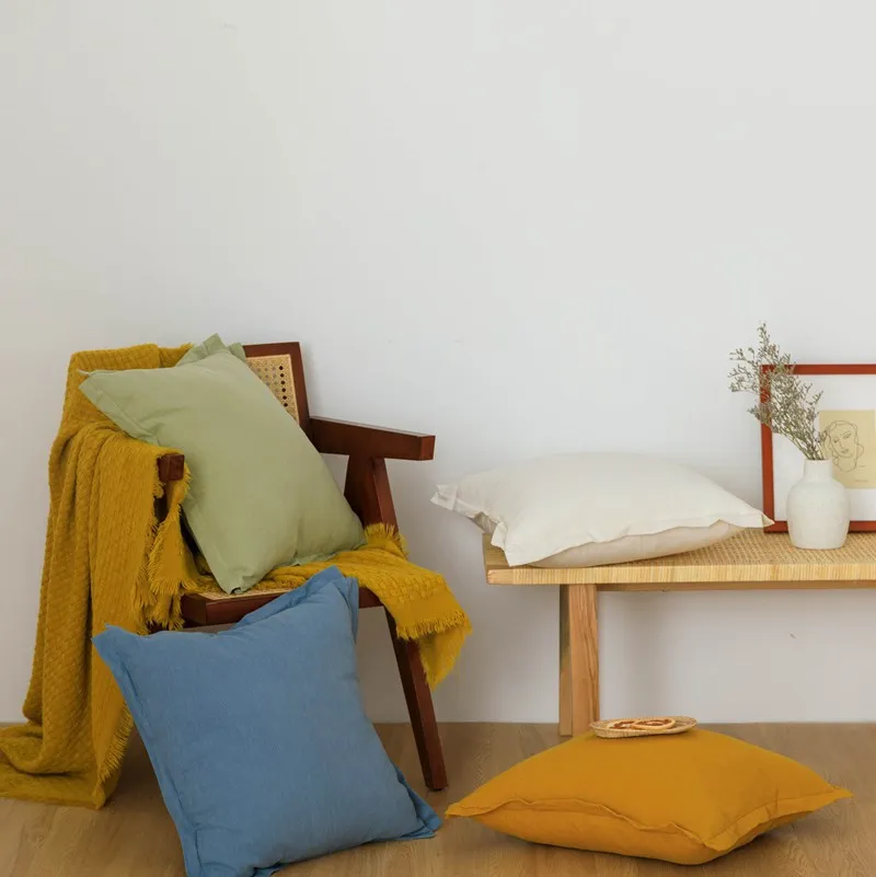New Korean Cotton Linen Solid Color Pillow Cloth Art Living Room Decorative Cushion Cover