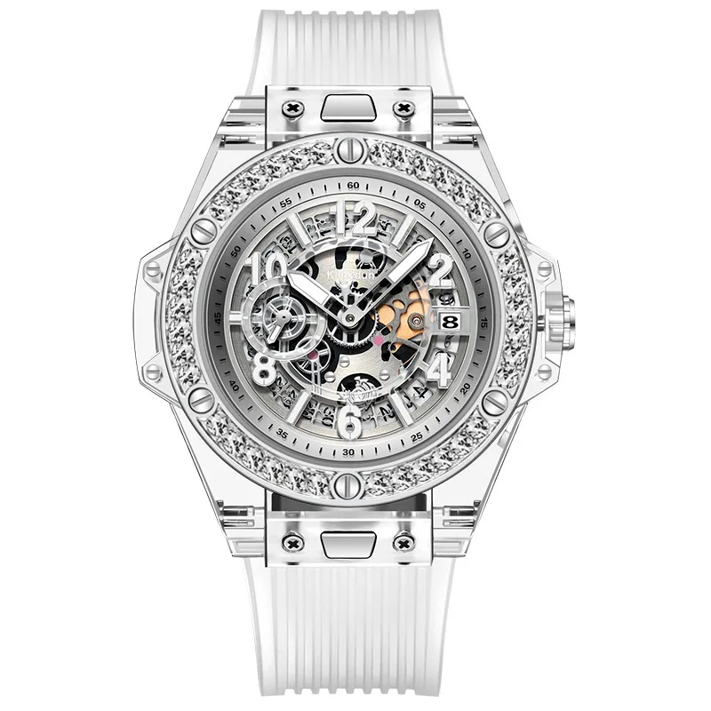 KIMSDUN Luxury Quartz Couple Watch Personality Chronograph Fashion Waterproof Female Male Watches Transparent Simple Glass Men