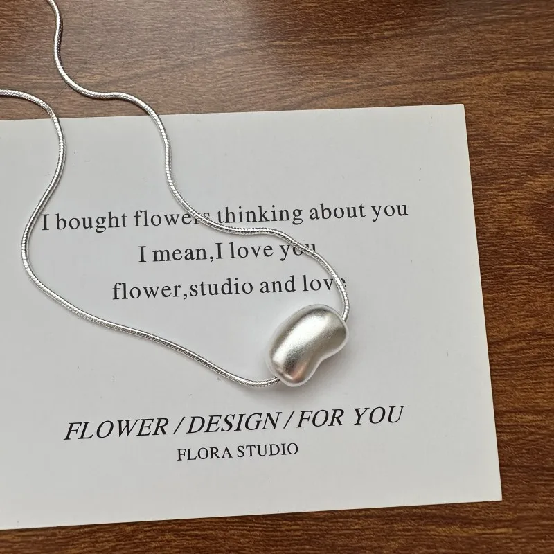 Real S925 Sterling Silver Frosted Big Bean Clavicle Chain Necklace Women Girl Fine Jewelry