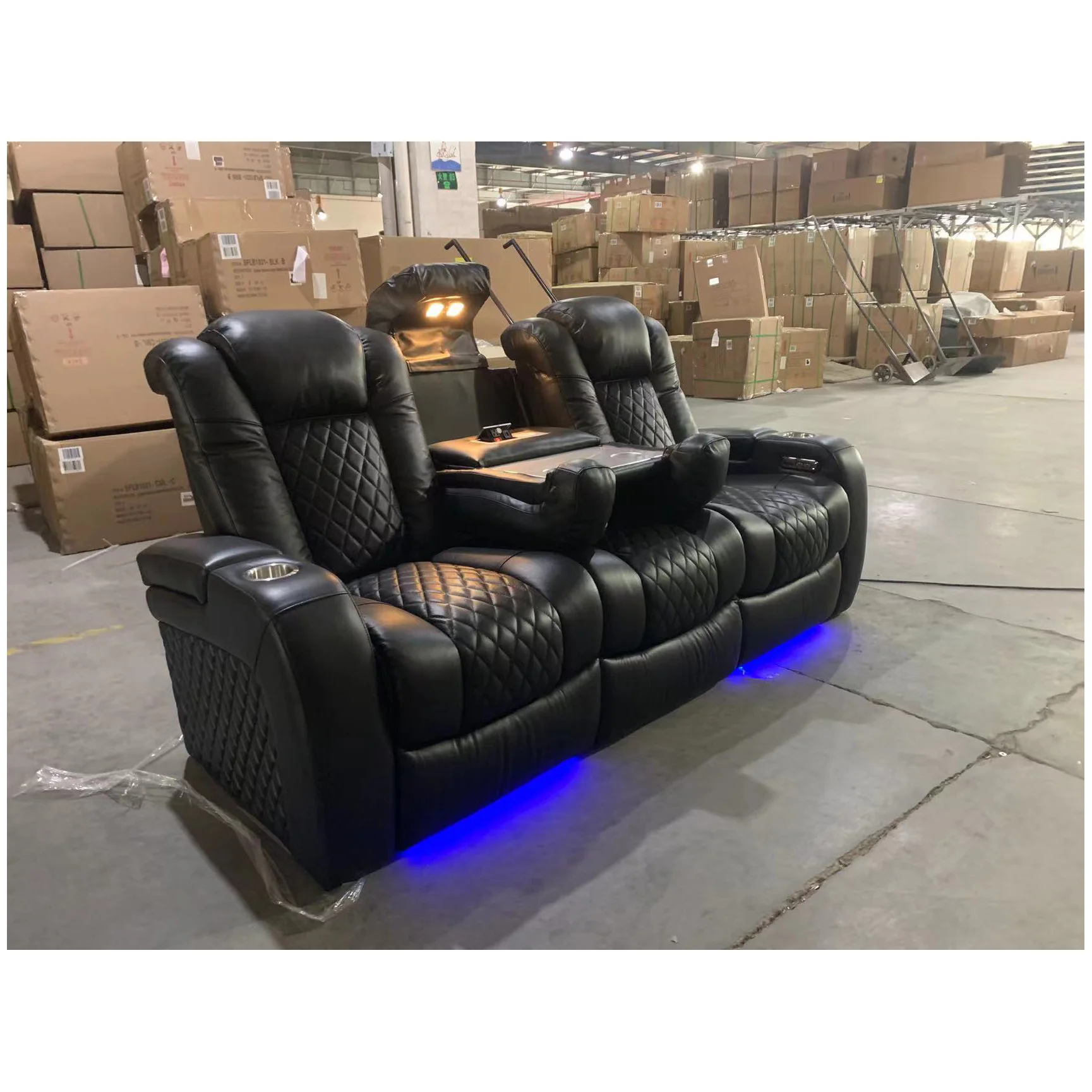 Nordic high-end luxury black leather usb sofa 3 seat manual reclining sectional sofa set furniture