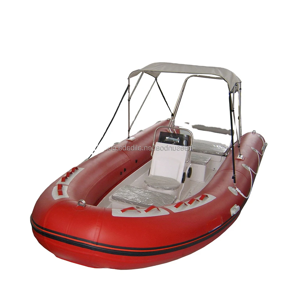 Affordable 12.8ft Deep V Fiberglass Hull RIB 390 PVC/Hypalon Fishing Boat With Sunshade and Navigation lights