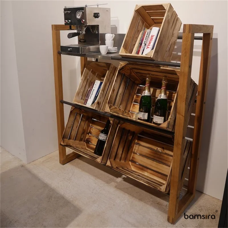 Wooden Beverage Crate Rack - 6 Crates - Solid Oak Beverage Rack - Crafted in the Alps