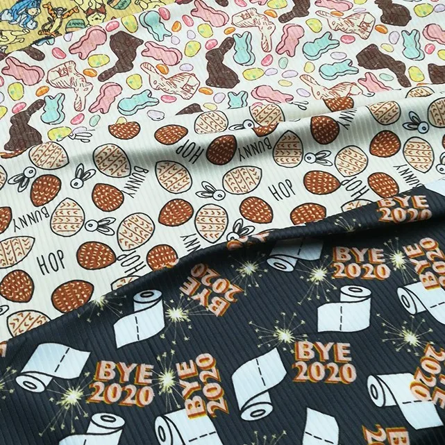 Hot Selling Custom Printed Rib Knit Fabric No MOQ