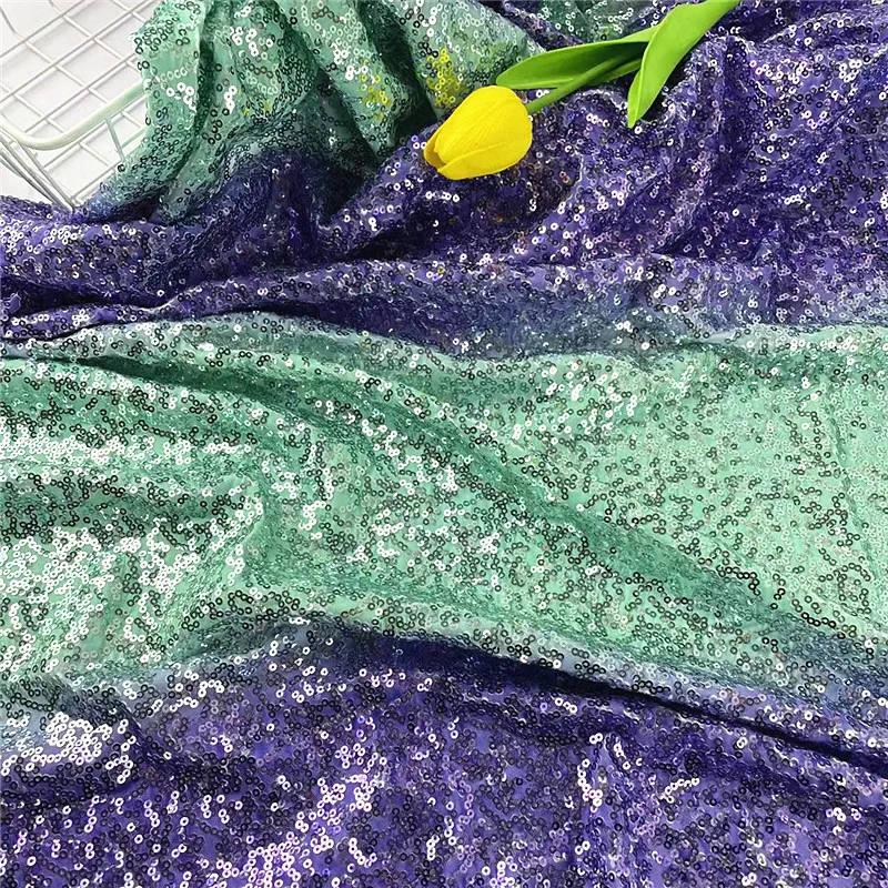 Rainbow Printed 3mm Sequin Fabrics Shiny  Stretch Knit Embroidery Dance Dress Sparkly Fabric for DIY Dress Clothes Wide130cm