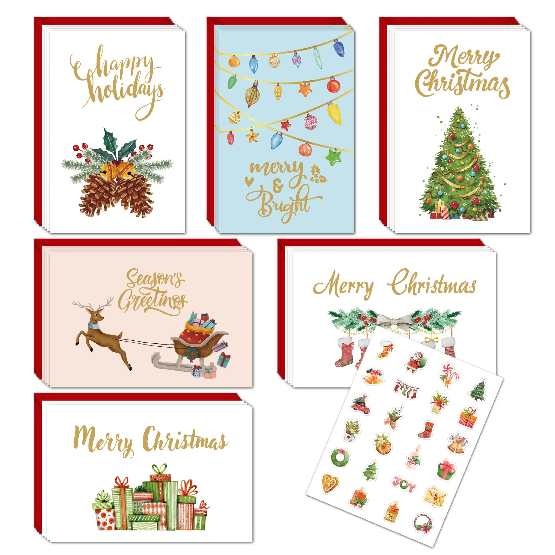 24pcs/set Custom Design Blank Mery Christmas Greeting Cards with Envelope Bulk Pack