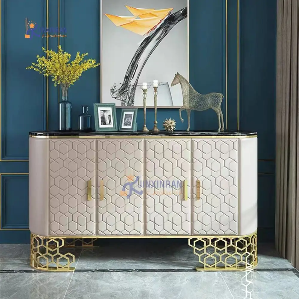 Luxury stainless steel console tables marble top storage cabinet with drawers storage