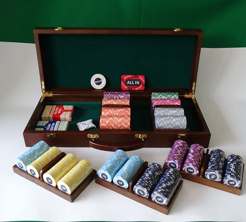 Samding Premium Poker Set Handmade From Wood Storage Box Wood Storage Clay Poker Chips Stash Box With Rolling Tray