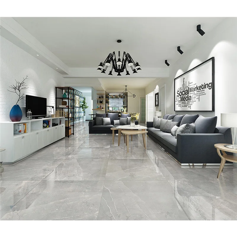Foshan Factory High Quality 32x32 Light Gray Marble Look 80x80 Polished Glazed Full Body Porcelain tile