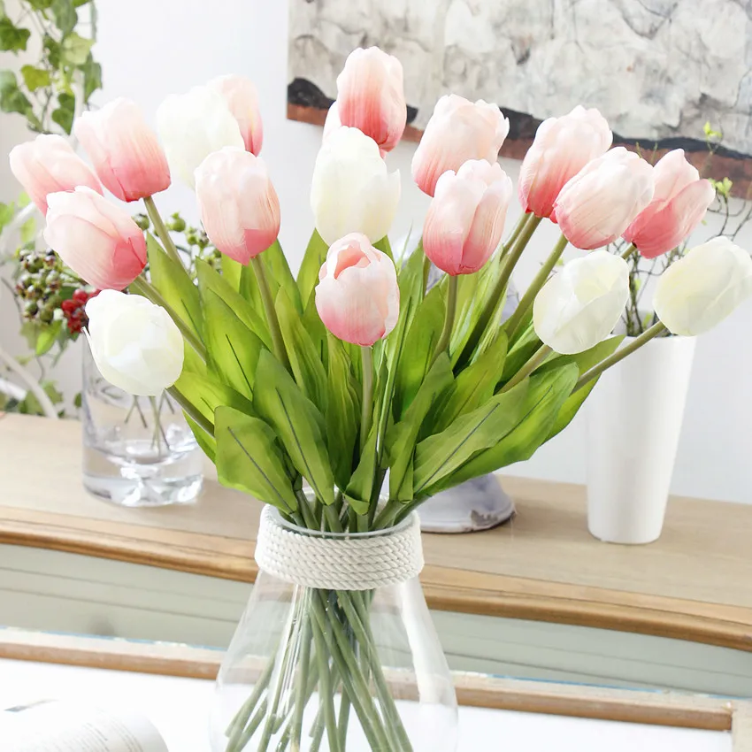 Vv180 New Factory Sales Single Tulips Artificial Silk Flowers Tulip Flower For Living Room Coffee Table Display Wedding