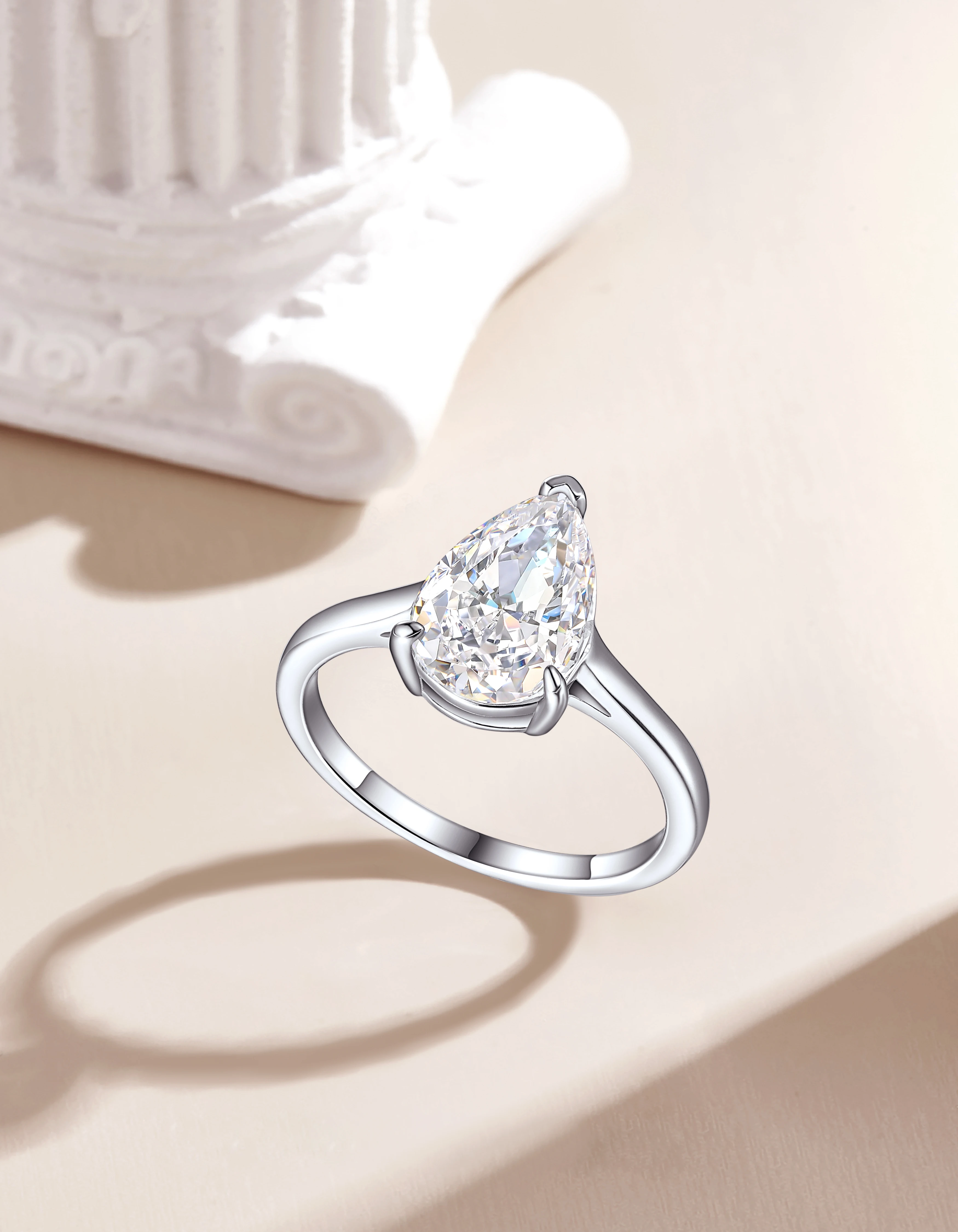 Fashion Silver Ring Pear Cut 8*12mm Fine Jewelry Women Rhodium Plated Blue Cubic Zircon Stone Rings 925 Sterling Silver