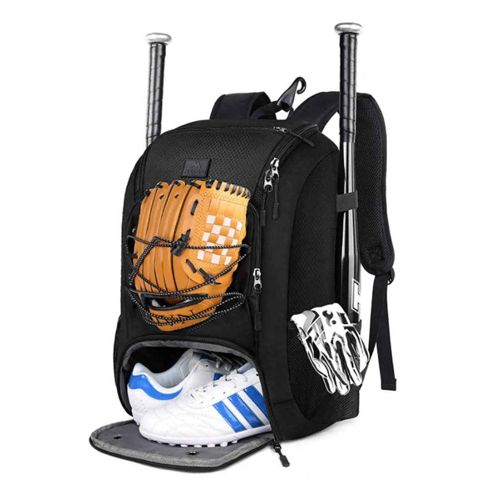 Custom Logo Wholesale 600D Oxford Casual Sport Backpack Multiple Pocket Helmet Holder Baseball Backpack With Shoe Compartment